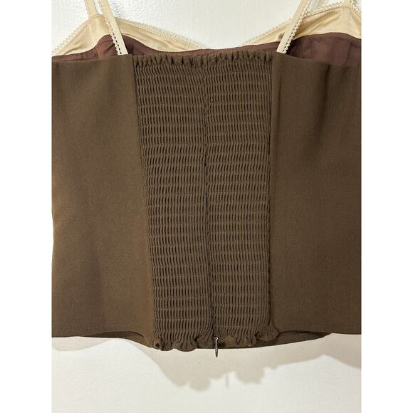 Reformation Melanie Lace Trim Crop Top Brown Cream Size 6 NWOT Sweetheart Neck - Picture 12 of 14